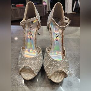 Rhinestone Peep Toe Heels Silver